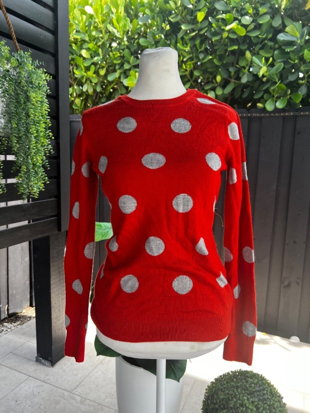 womens orange polka dot crewneck pullover top knit sweater blouse SMALL